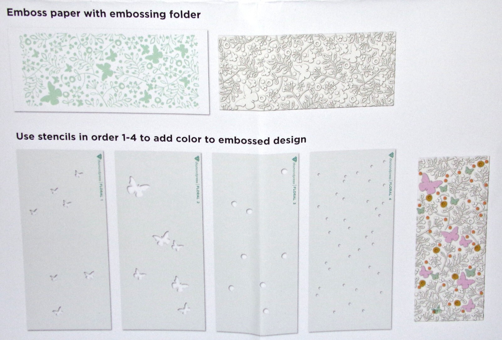 Diamond Press Slimline Butterfly Embossing Folder & Layering Stencils HTF New