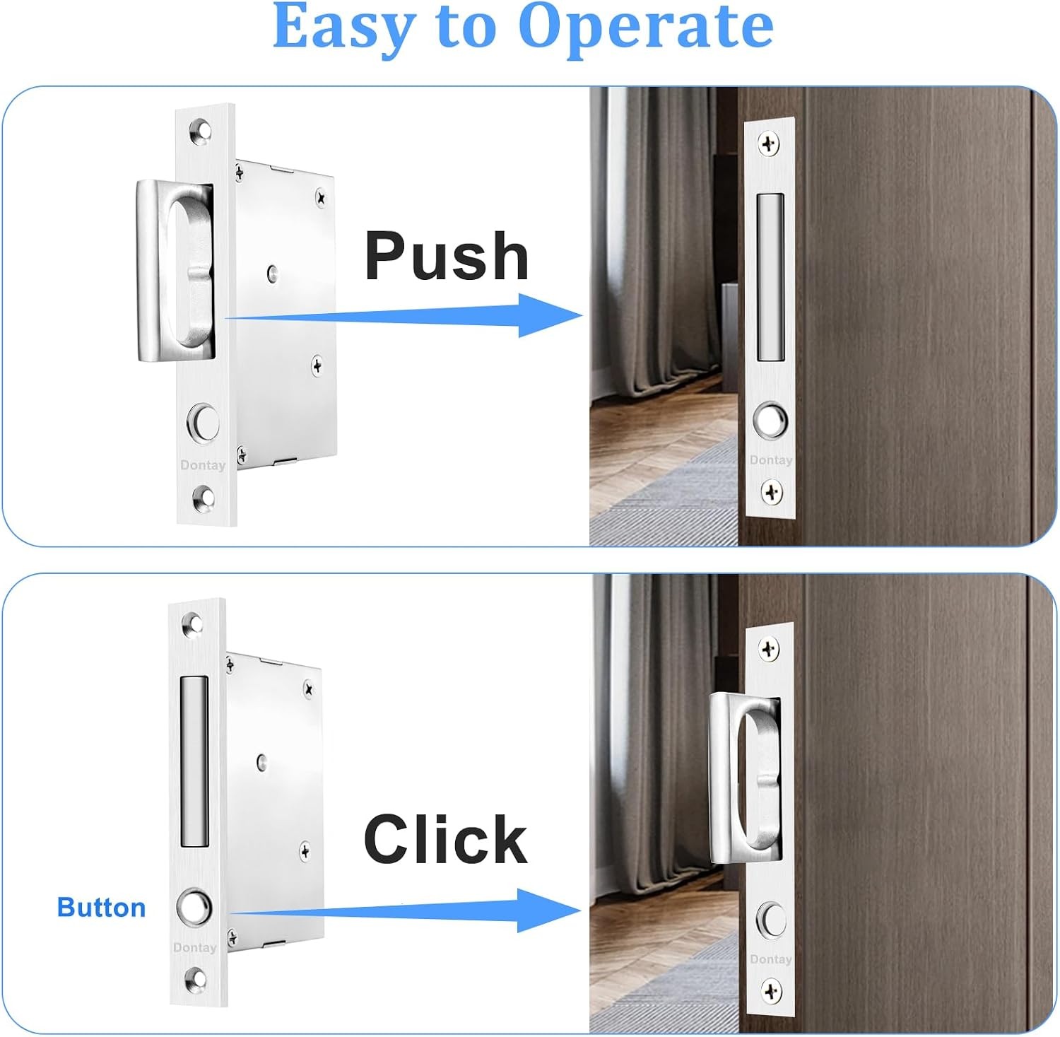 Dontay Pocket Door Handles with Large Auto Pop-Out Ring,Flush Hidden Edge Pull