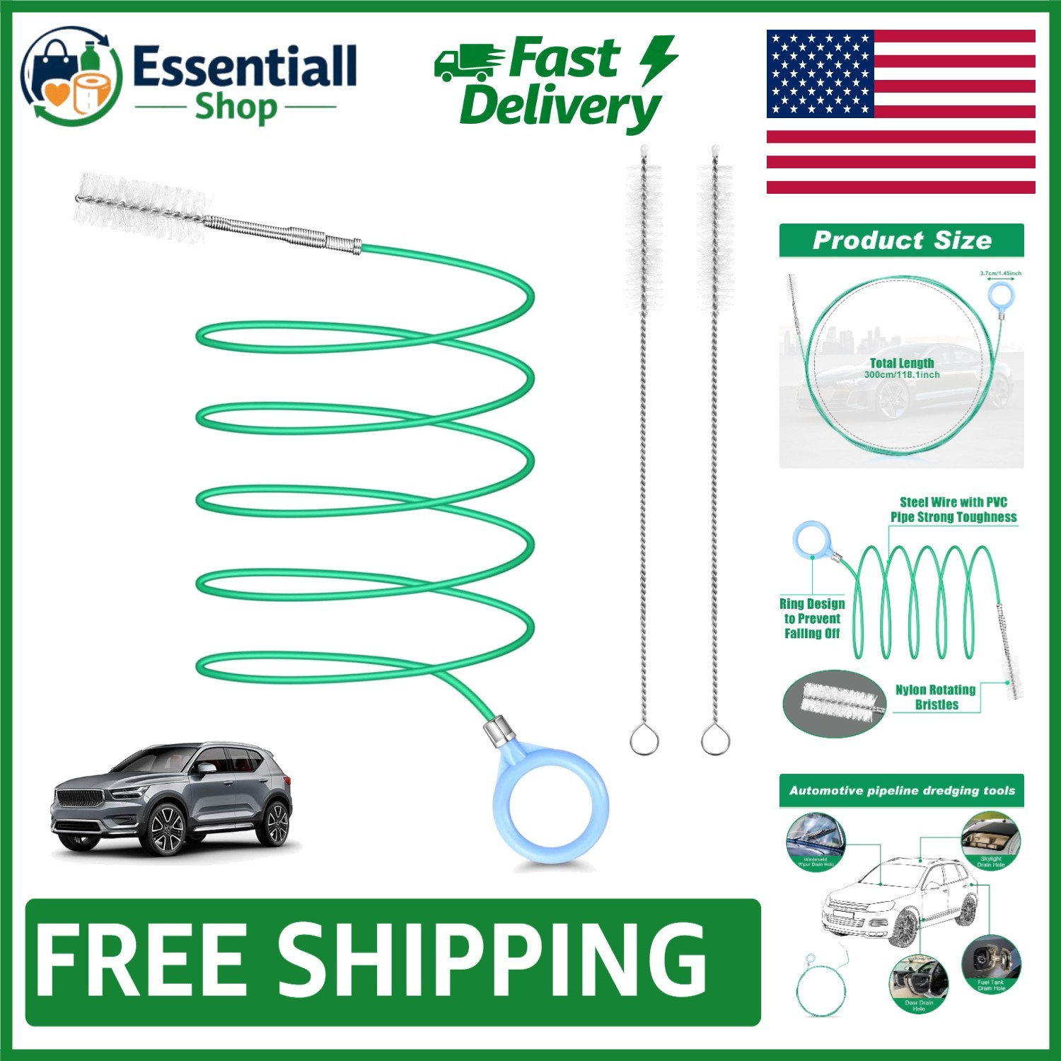 Flexible 118-Inch Long Pipe Cleaner for Car Sunroof and Drain Cleaning Needs