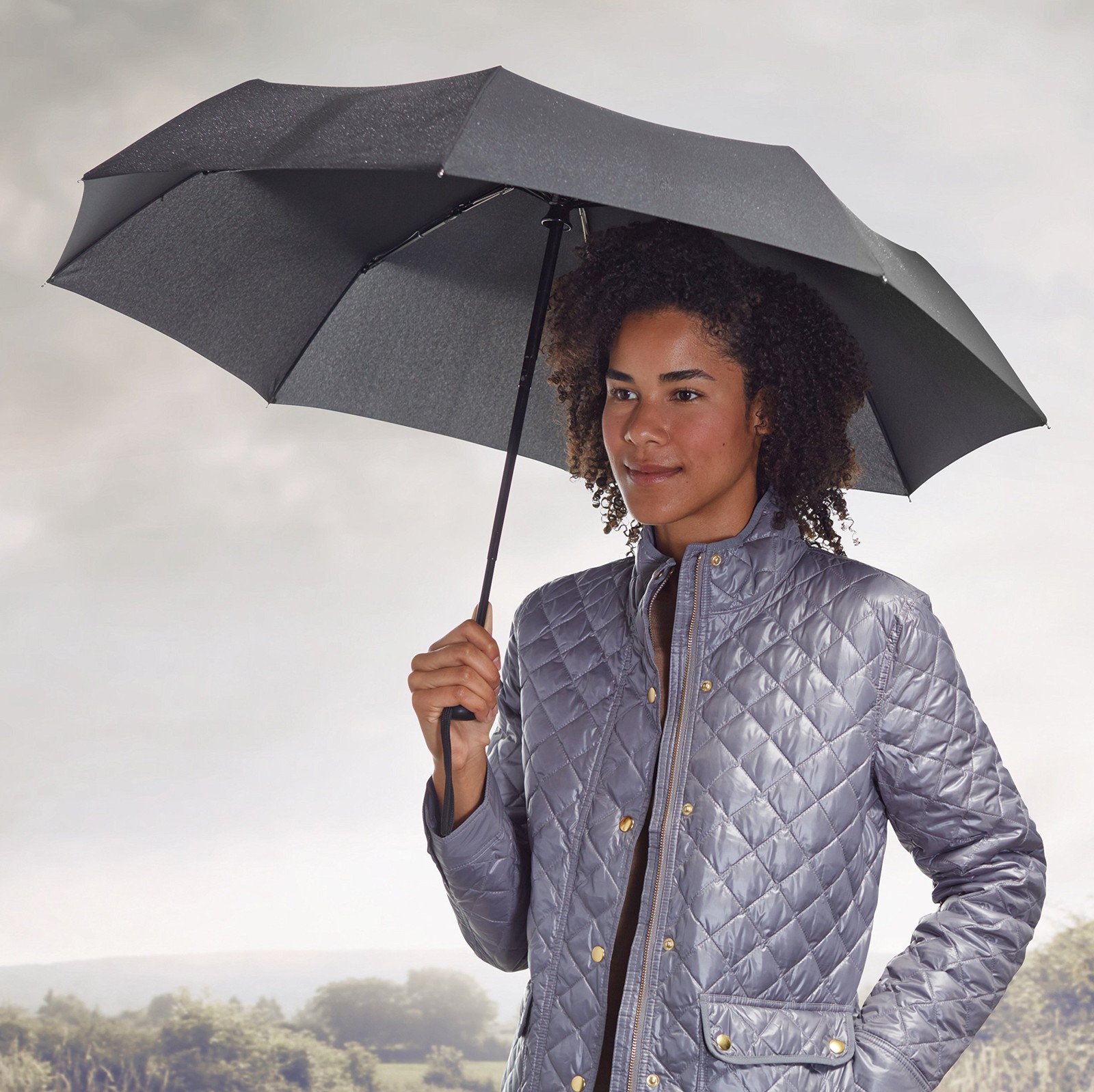 Amazon Basics Round Travel Umbrella for Rain, Compact One Size, Black