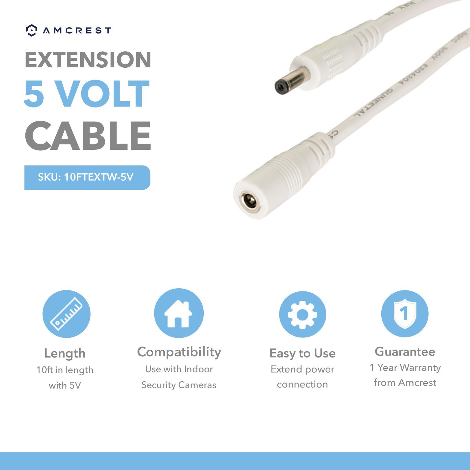 Amcrest White 10ft Power Extension