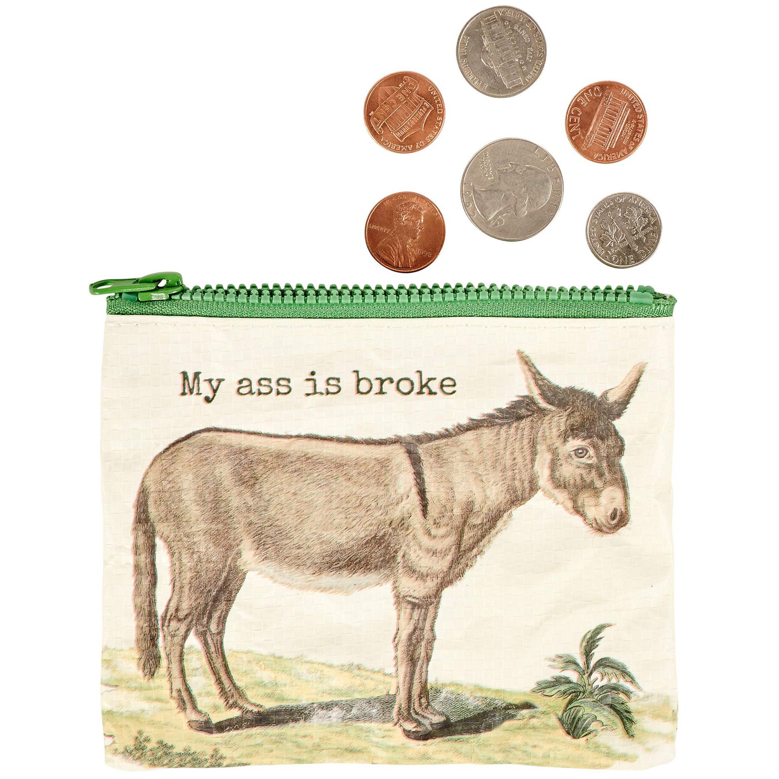 My Ass is Broke Funny Donkey Double-Sided Coin Purse Primitives by Kathy NWT