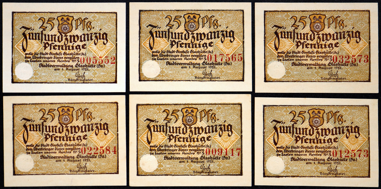 GLASHÜTTE 1921 "Clocks/Precision Industries" RARE Complete 18-note Set Notgeld