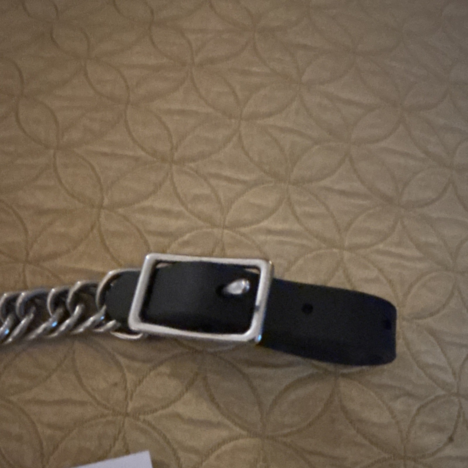 Black Leather Curb Chain with Single Metal Chain