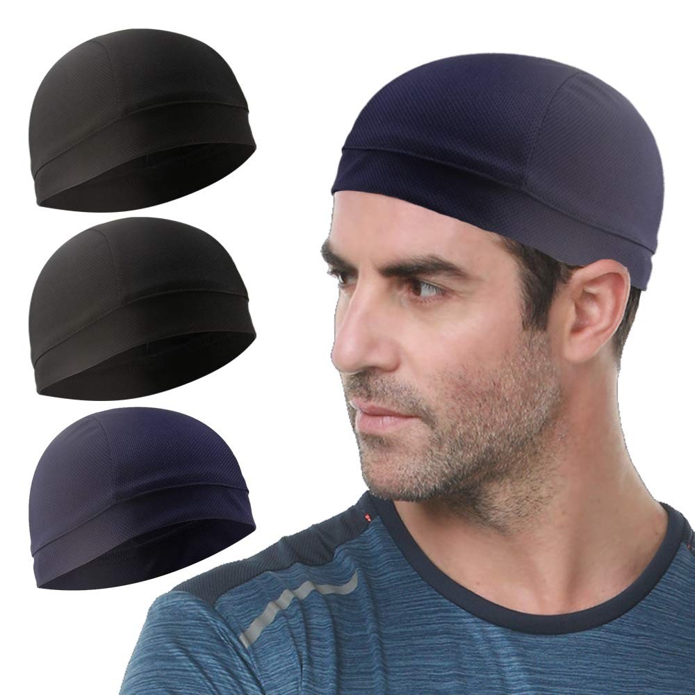 3 Pack Cooling Skull Cap Helmet Liner Sweat Wicking Medium, Black,black,navy