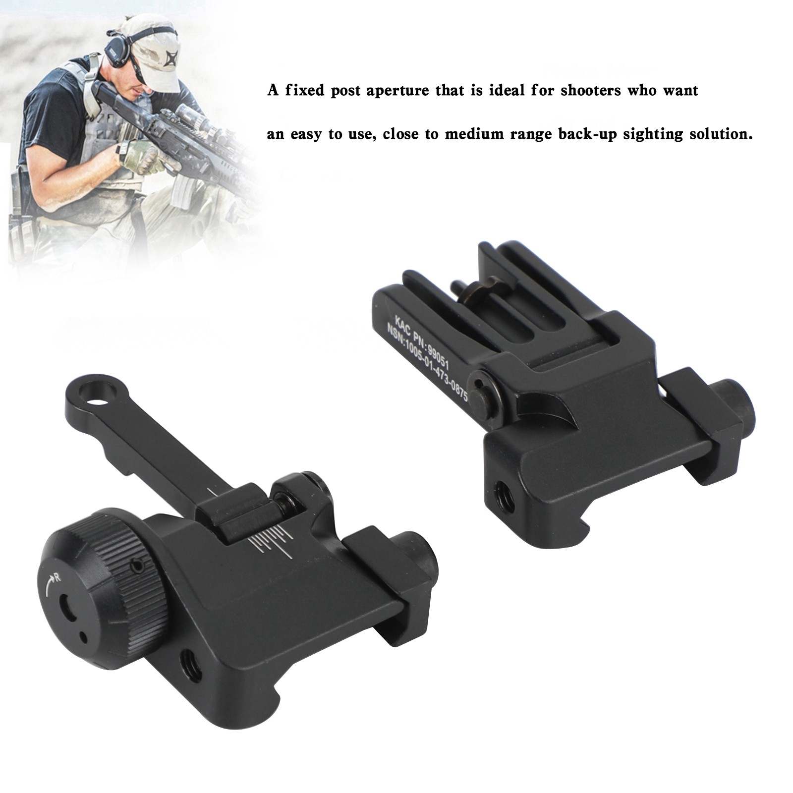 Folding Back Up Iron Sight Flip Up Front Rear Set Picatinny Rail KAC300