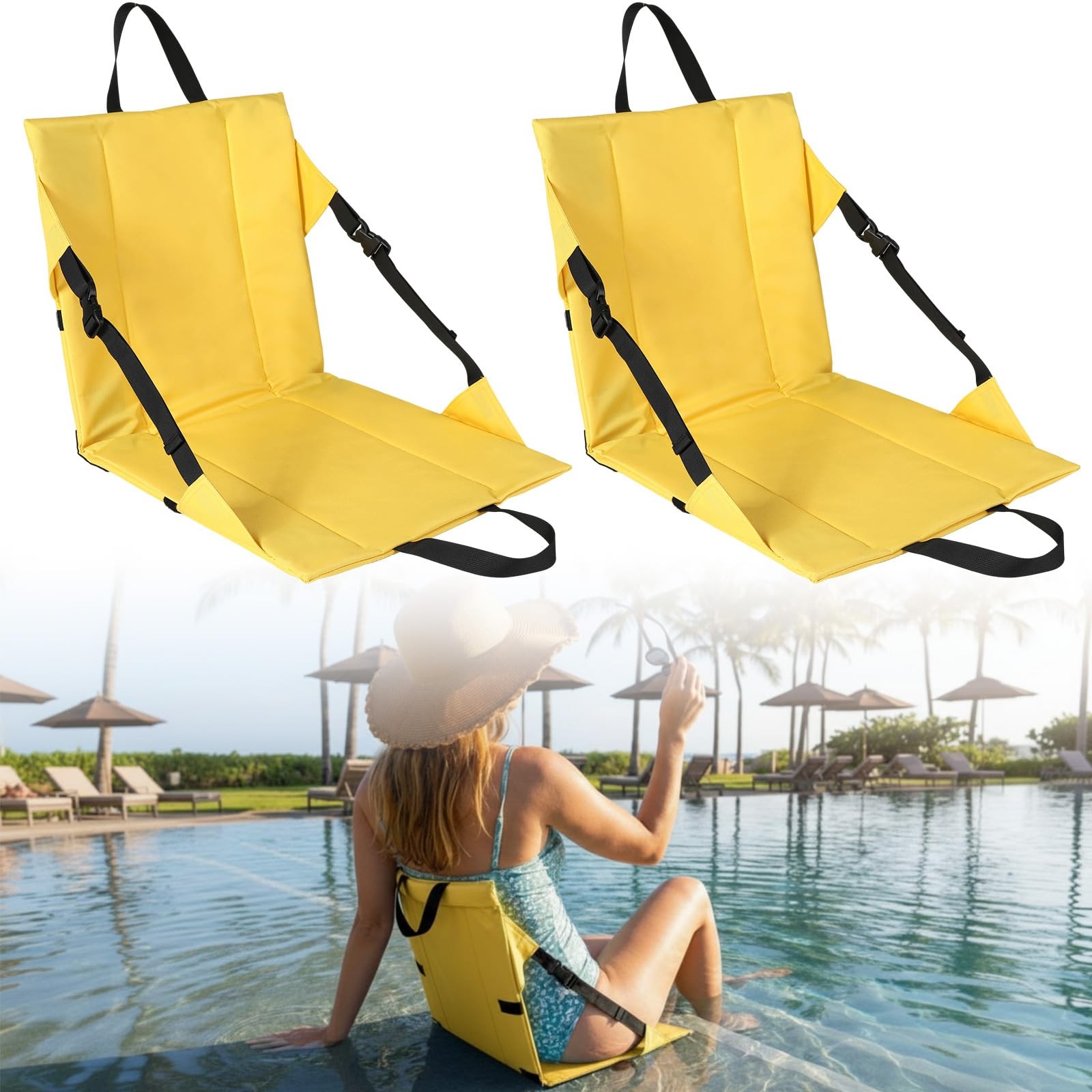 2 Pcs Foldable Pool Chairs Portable Beach Chair ​Folding Poolside Chairs for ...