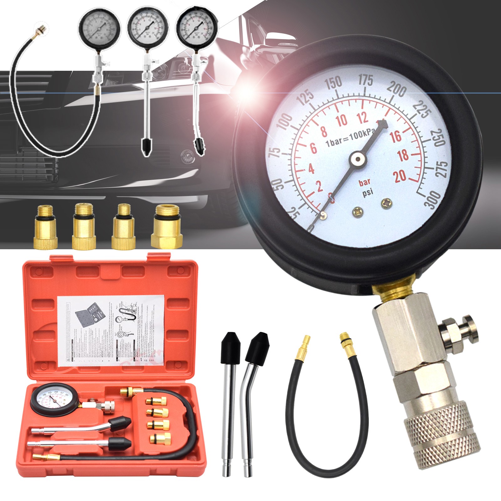 Gas Engine Cylinder Compression Tester Gauge Diagnostic  Testing Tool Motorcycle