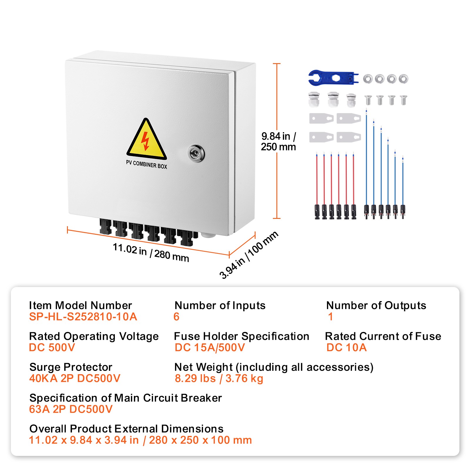 Solar PV Combiner Box 6 String 10A for Solar Panel System Steel Case IP65
