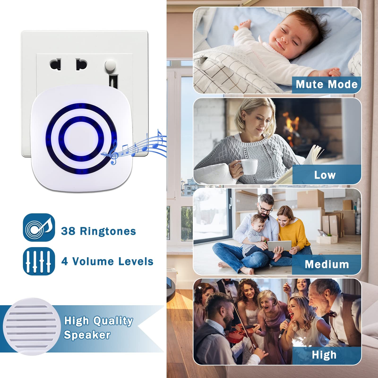 Seanme Motion Sensor Alarm, Wireless Driveway Home Security White