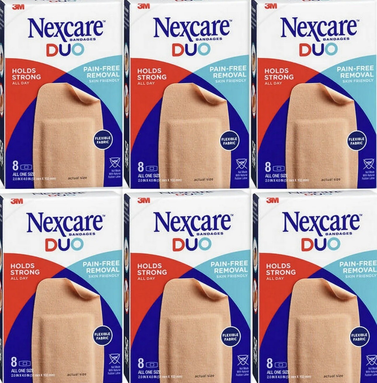 Nexcare Bandages DUO Knee / Elbow One Size 2"x4" 8ct / box ( 6 boxes )