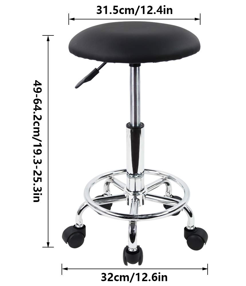 KKTONER Swivel Rolling Stool with Footrest Height Adjustable PU Leather Salon Va