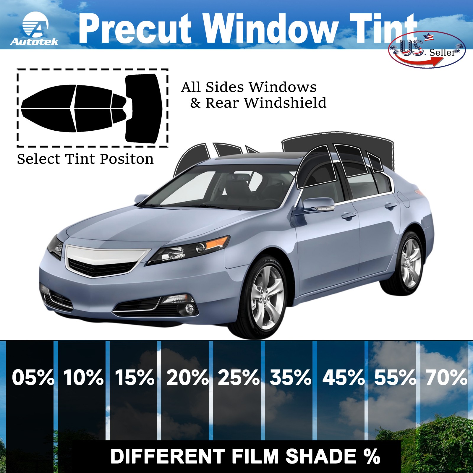 PreCut All Sides + Rear Window Film Any Tint Shade For Acura TL Sedan 2009-2014