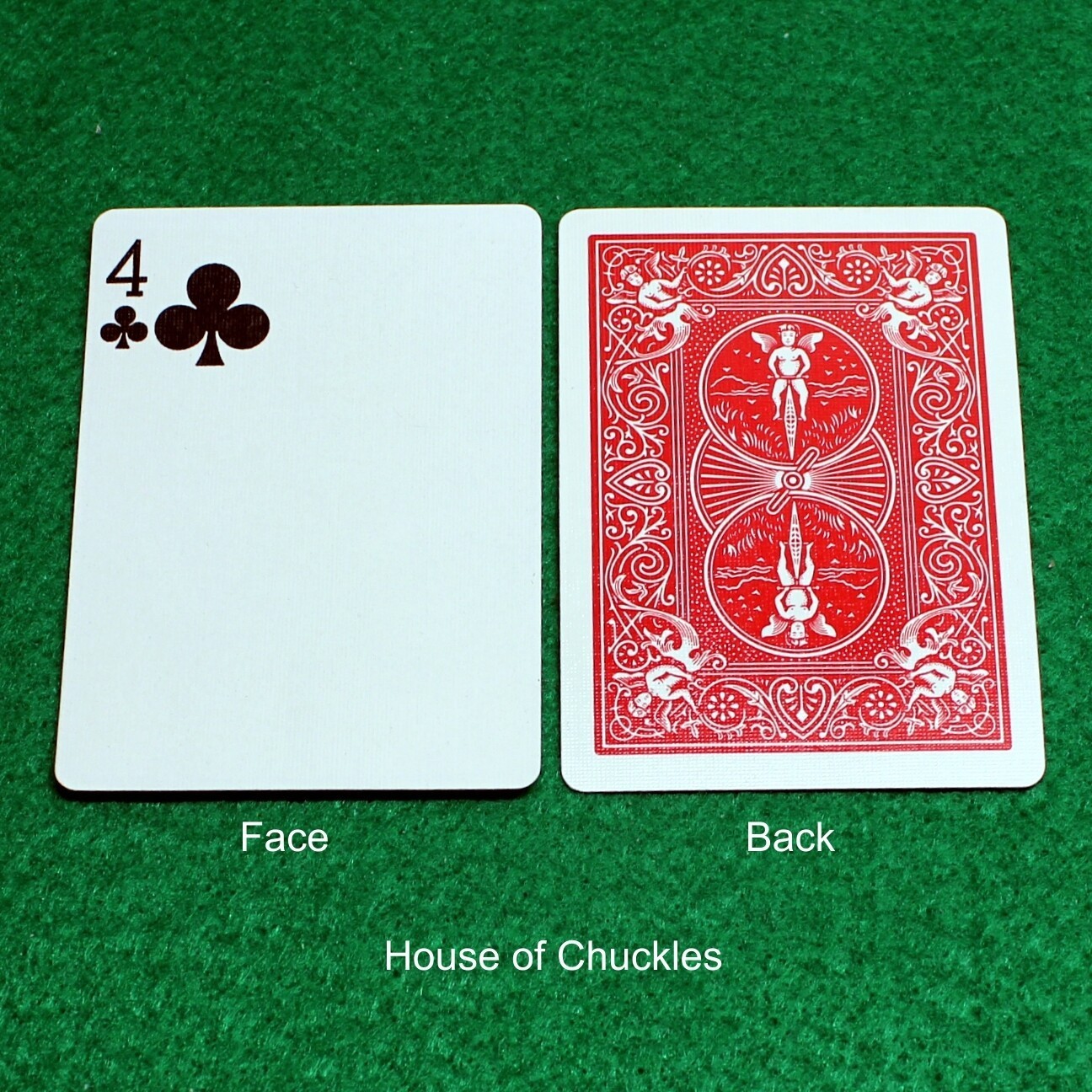 4 of Clubs Missing 3 Pips, Bicycle Printed Gaff Card, Red