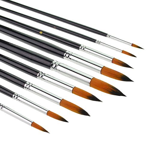 9pcs Round Pointed Tip Pony Hair Artists Filbert Paintbrushes,  Watercolor