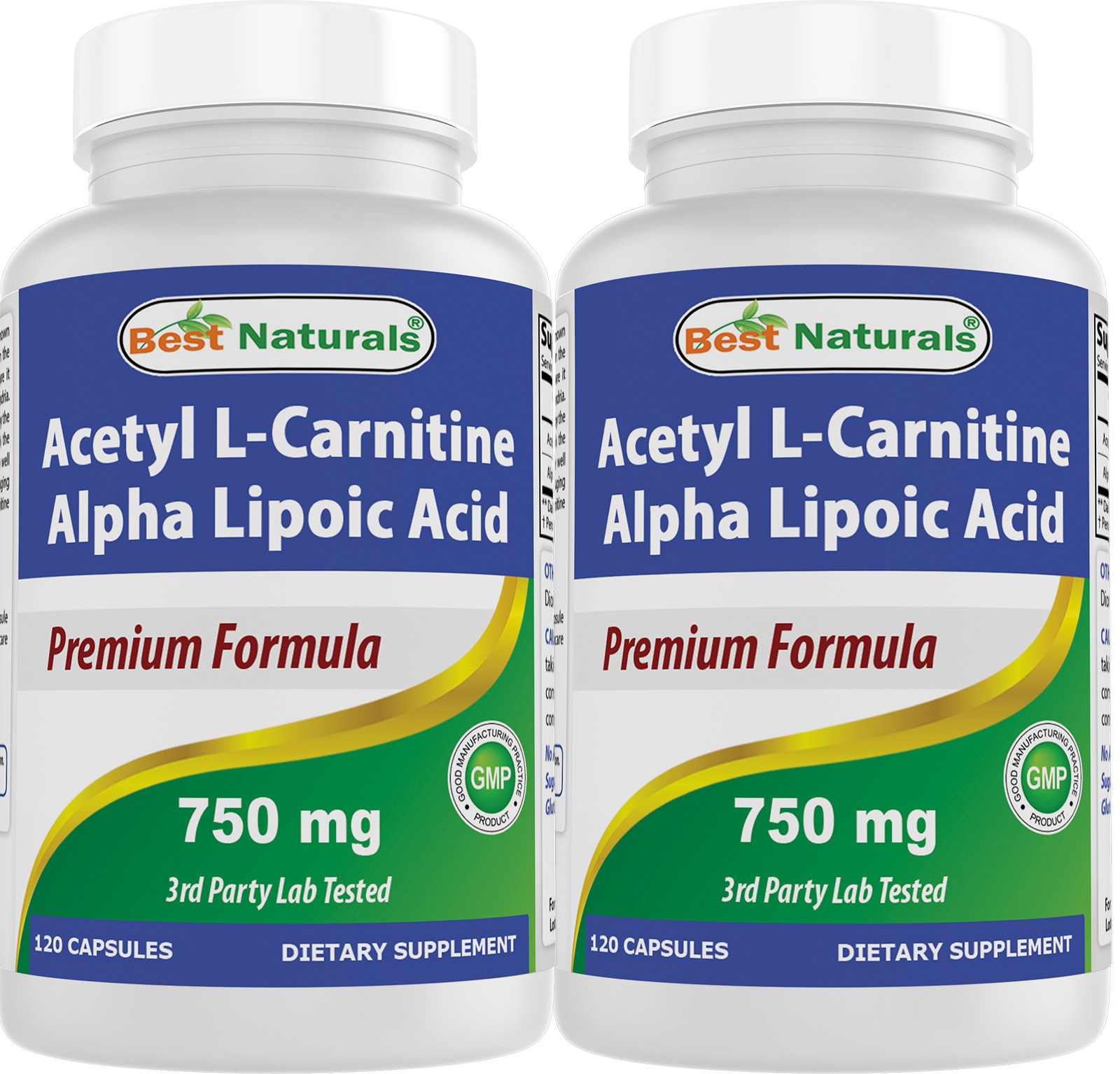 2 Pack Best Naturals Acetyl L-Carnitine and Alpha Lipoic Acid 750 mg 120 Caps