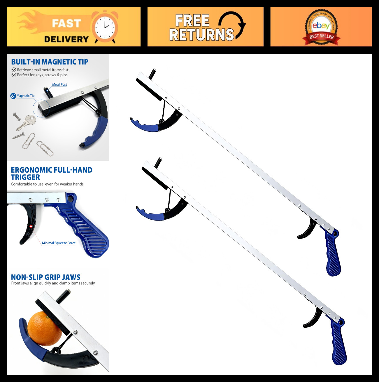 32" Reacher Grabber Tool - 2 Pack, Lightweight Pick Up Stick with Magnetic Tip,
