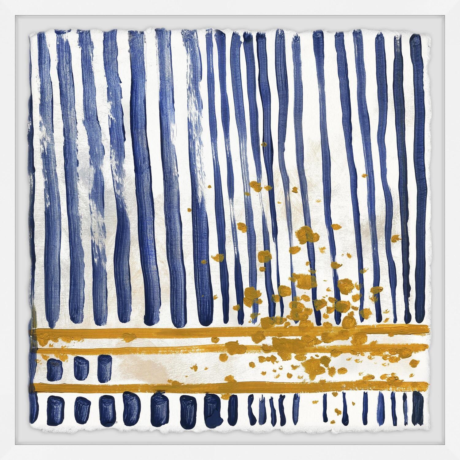 Marmont Hill Golden Blue Stripes Framed Painting Print 12" x 12"