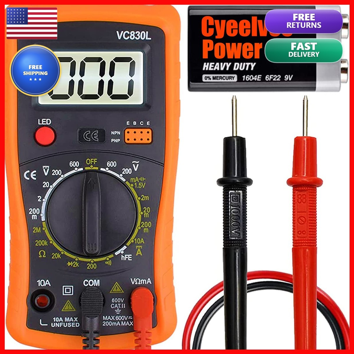 Cyeelves Digital Multimeter, Multimeter AC DC Voltmeter & Ohm Volt Amp Tester