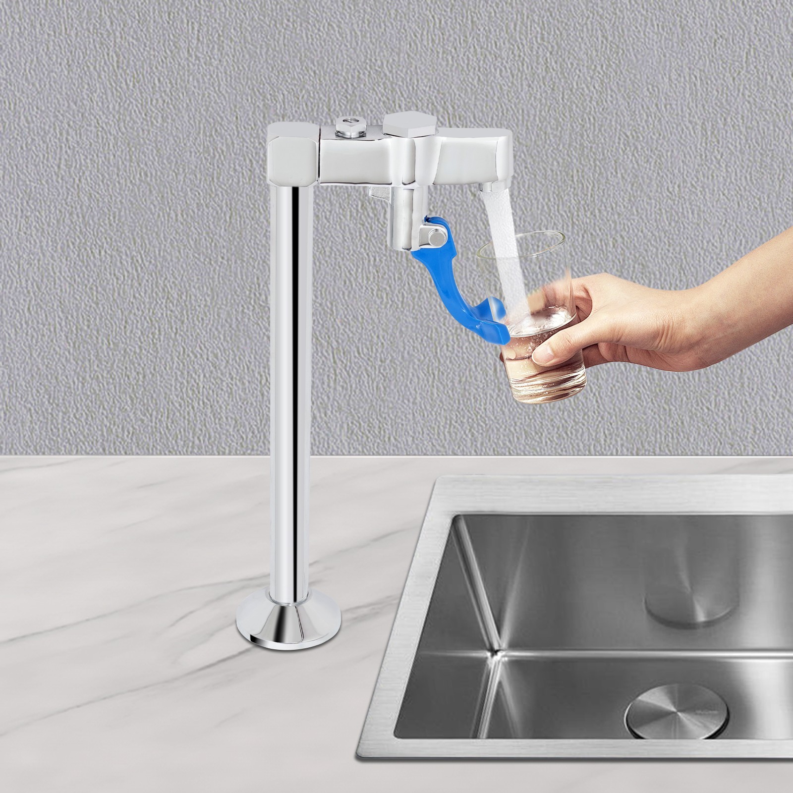 Glass Filler Faucet for Cafes, Adjustable Faucet, Push Back Water Station Faucet