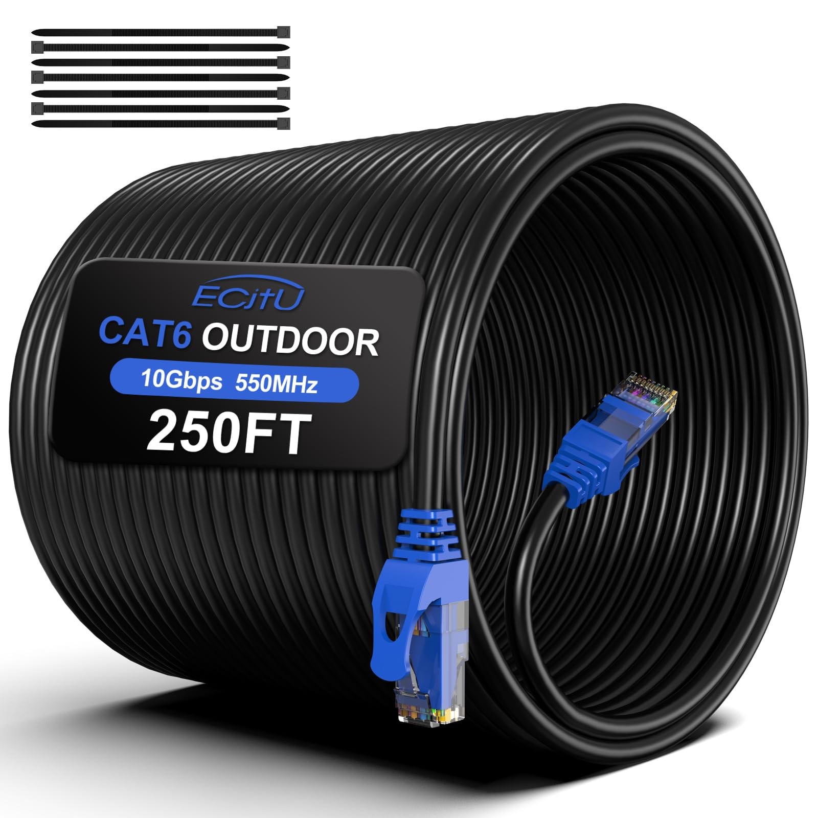 250FT Cat6 Outdoor Ethernet Cable In-Ground Heavy Duty Direct Burial 24AWG CCA