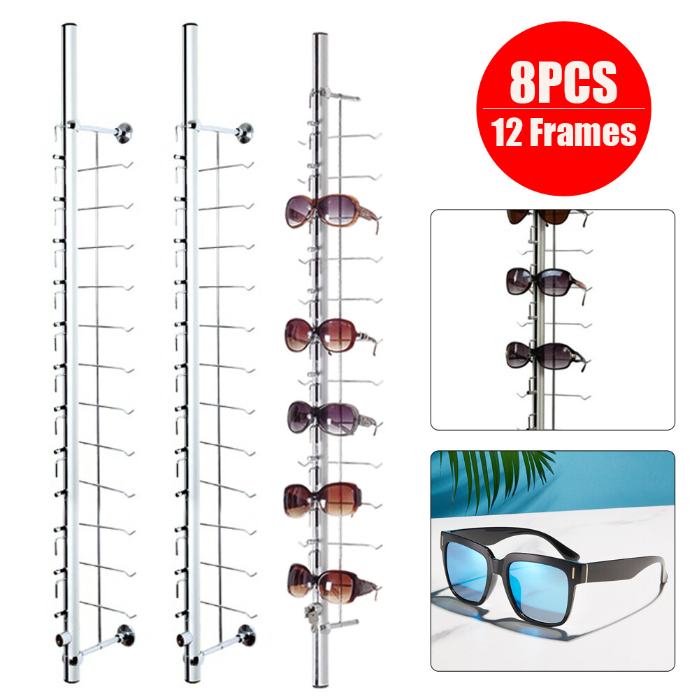 8PCS Eyeglasses Storage Rack Hold 12 Frames Optical Frames Display Rod w/ Lock