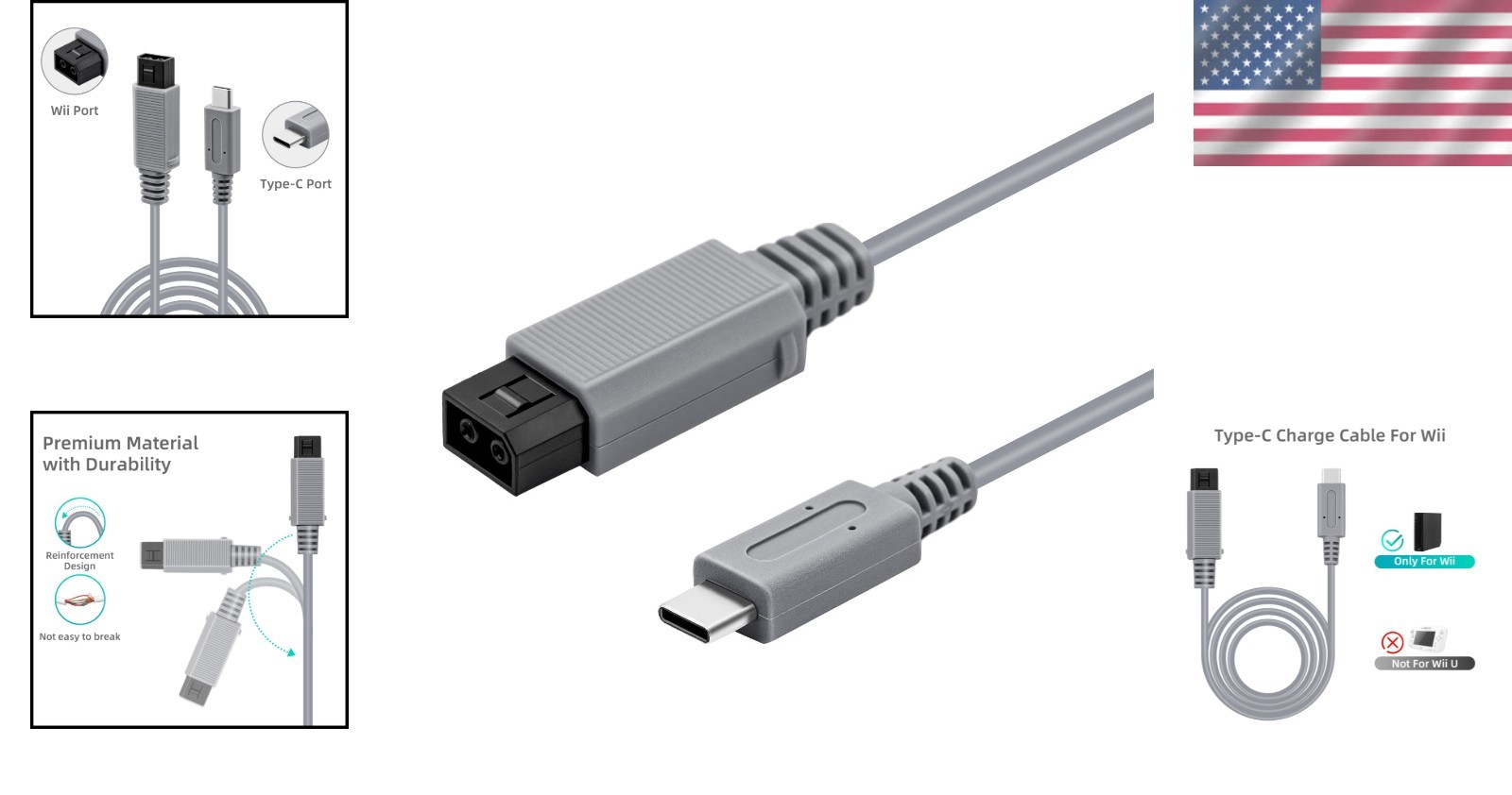 6.5 Ft Type-C Power Charge Cable for Wii - Lightweight & Durable Gaming Solution