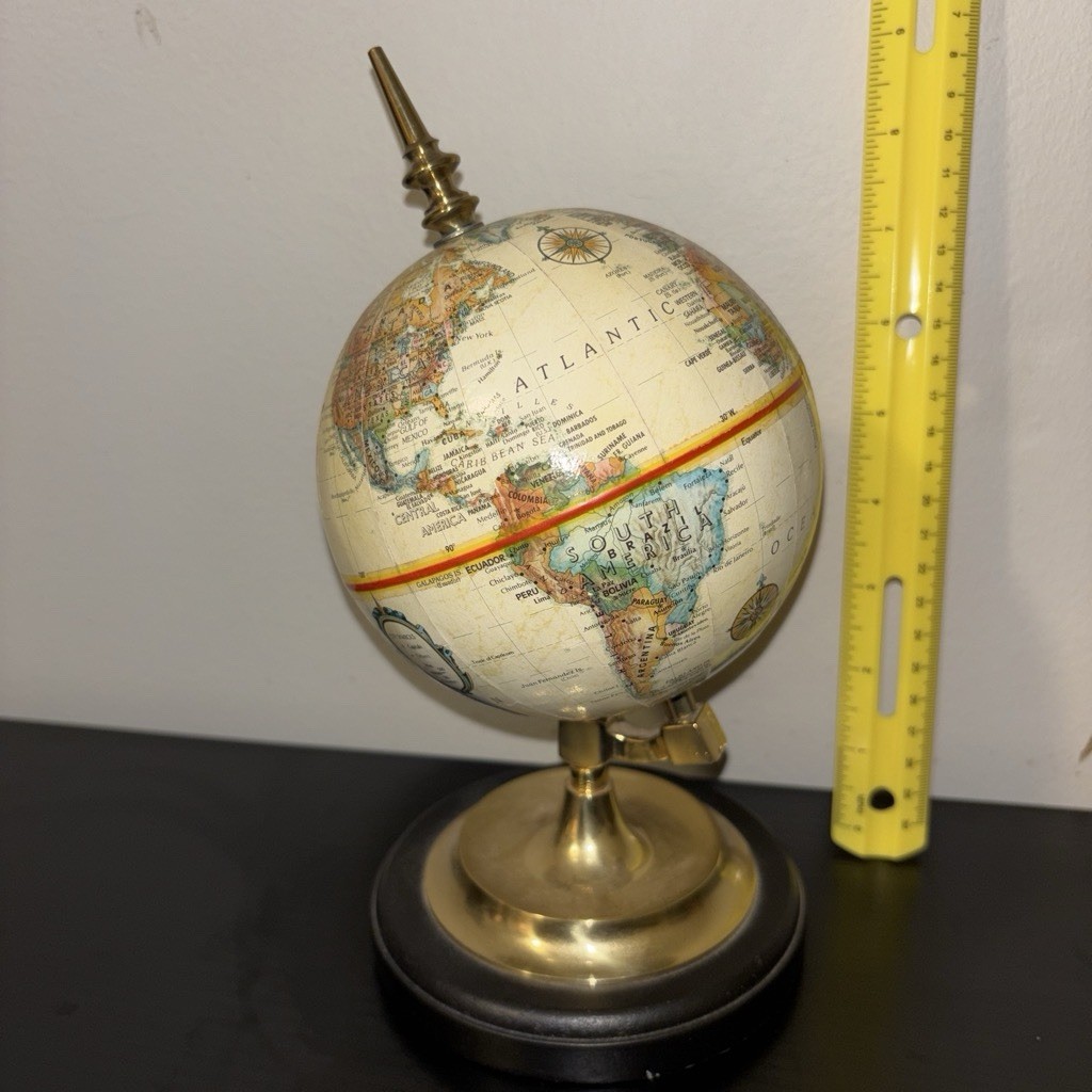 Tabletop Rotating World Globe Decorative Freestanding Metal Gold Finish Base