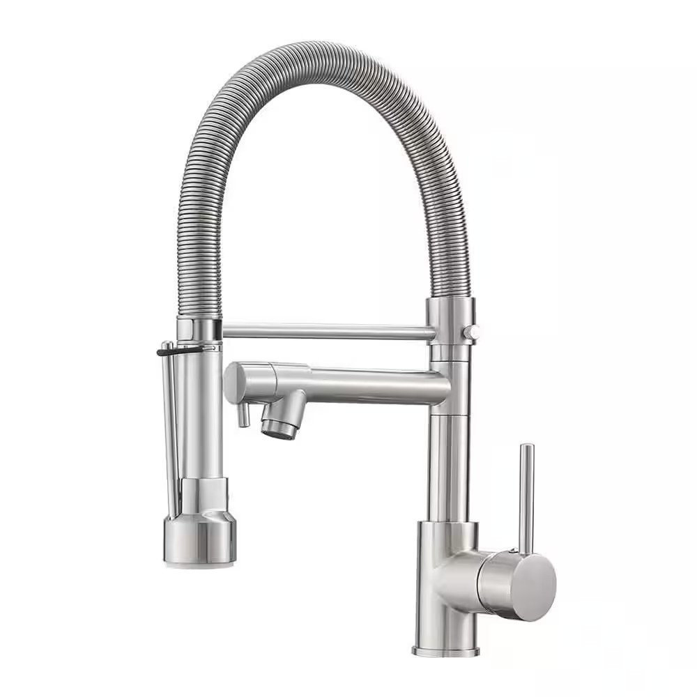 Brushed Nickel Touch 16.53 In. H Pull down Sprayer Kitchen Faucet with 360 ° Spo