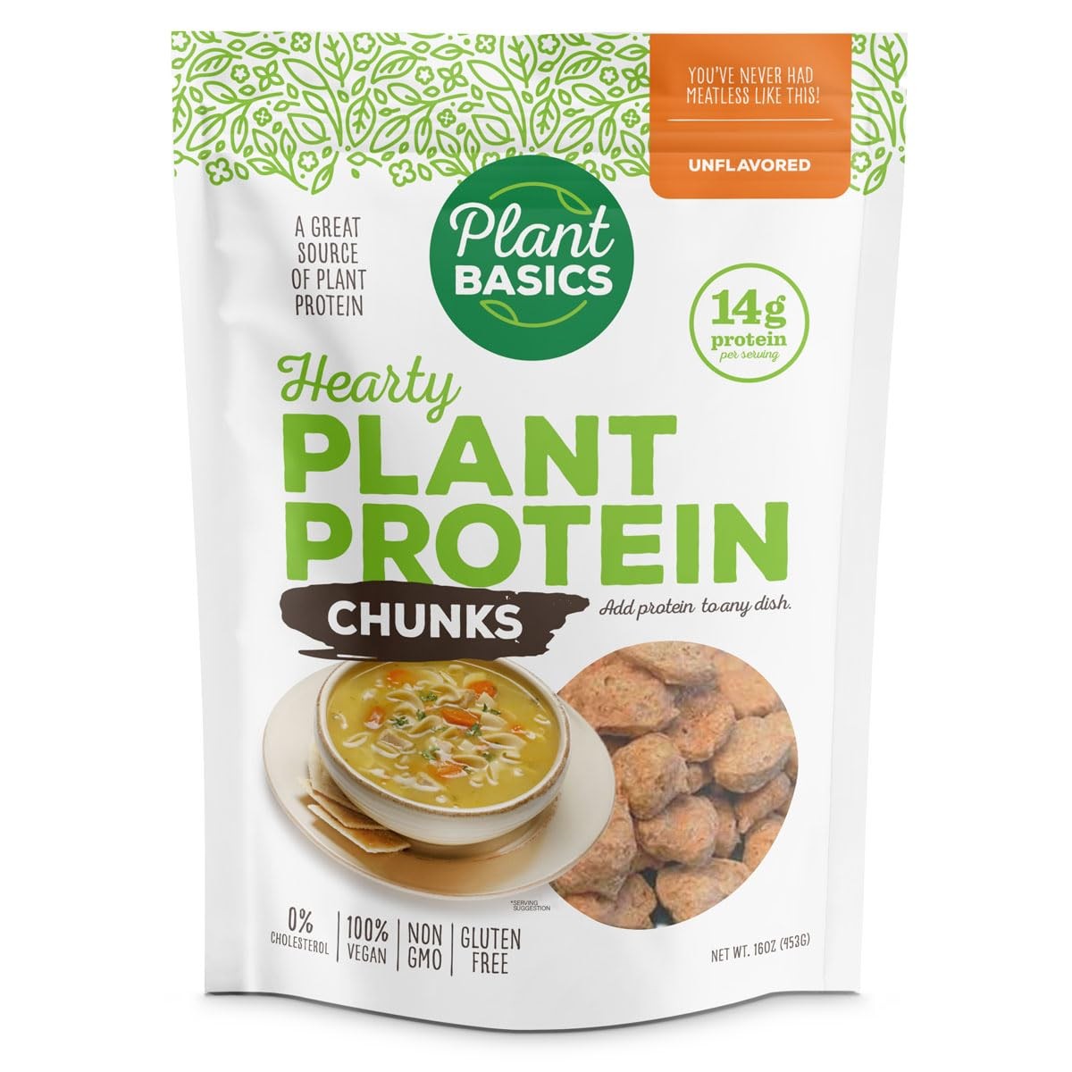 Plant Basics  Hearty Plant Protein  Unflavored Chunks, 1 lb, NonGMO, Gluten F...