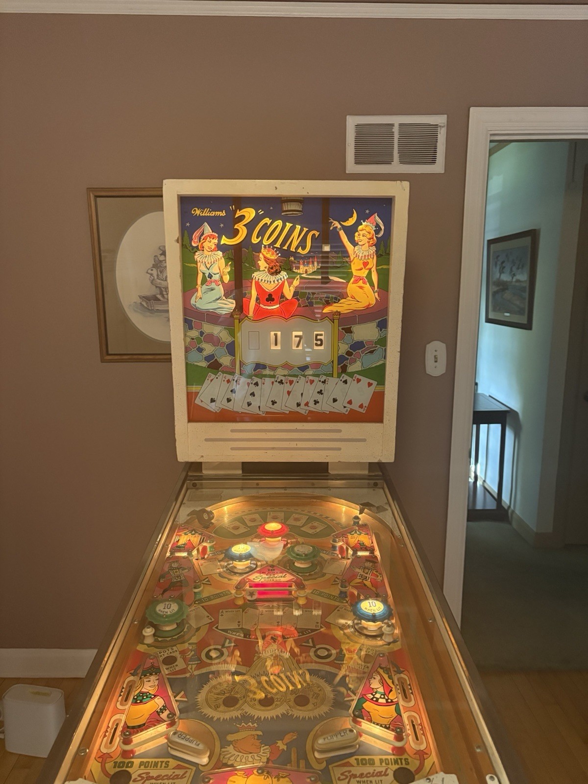 Williams 3 Coins Pinball Machine, Original Williams Arcade Pinball Game