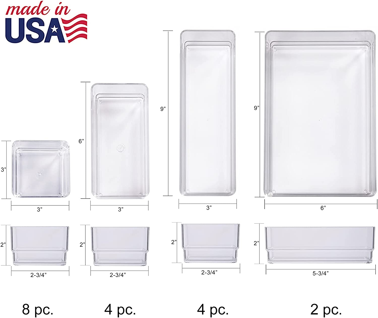 Simplesort 18-Piece Stackable Clear Drawer Organizer Set | Multi-Size Trays | Ma