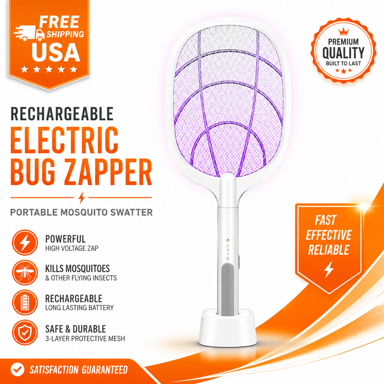 Bug Swatter Electric Mosquito Zapper 2-In-1 Fly Killer Trap Lamp for Indoor