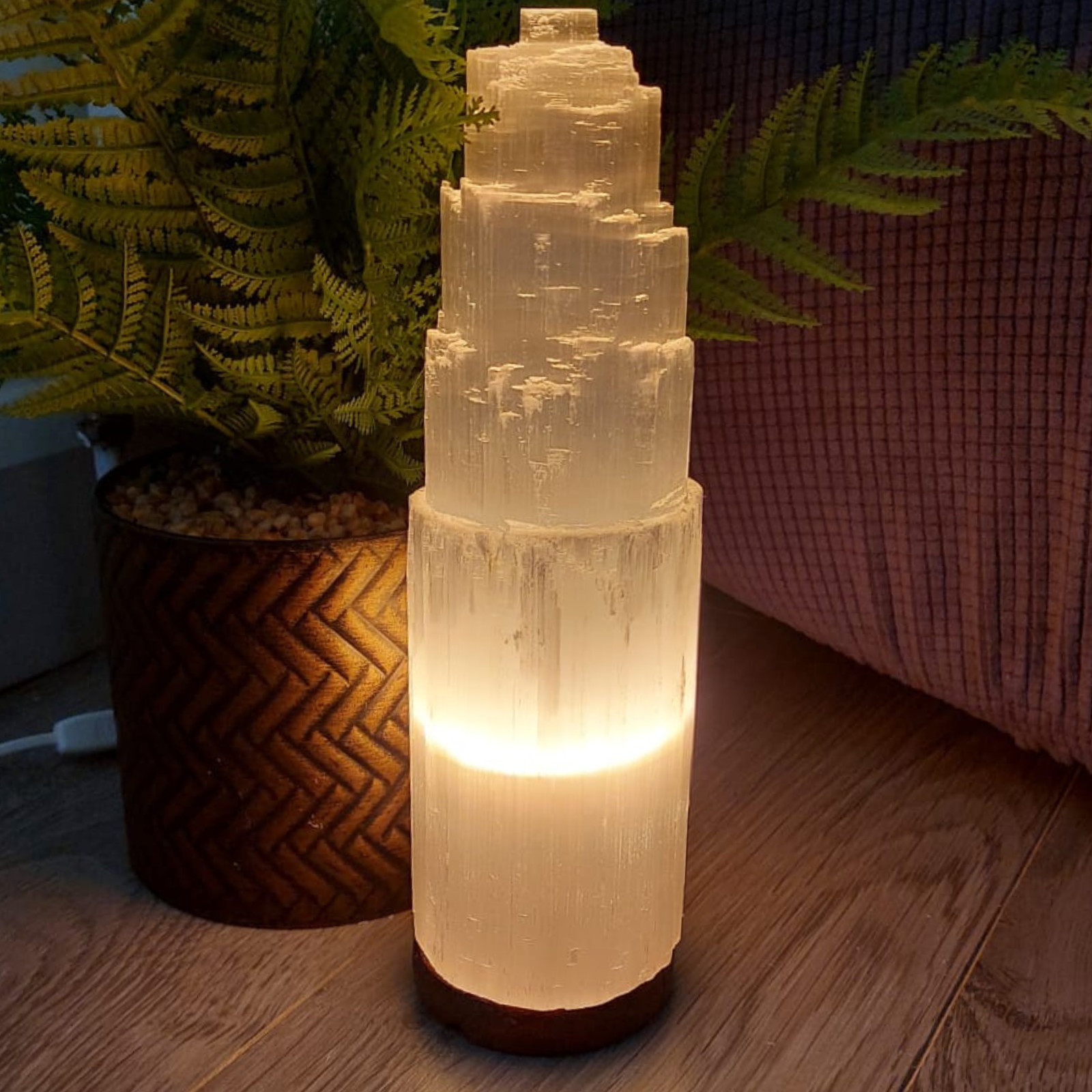 Selenite Tower Lamp Natural Crystal Healing Light with Brightness Control Dimmer