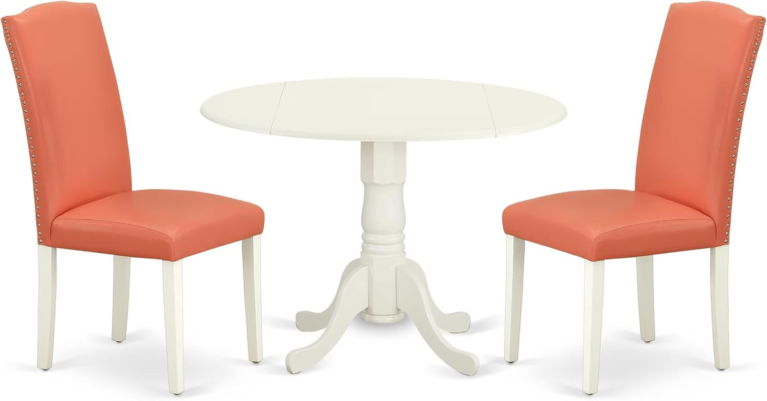 DLEN3-LWH-78 3 Piece Dining Room Furniture Set Contains a round Dining Table wit