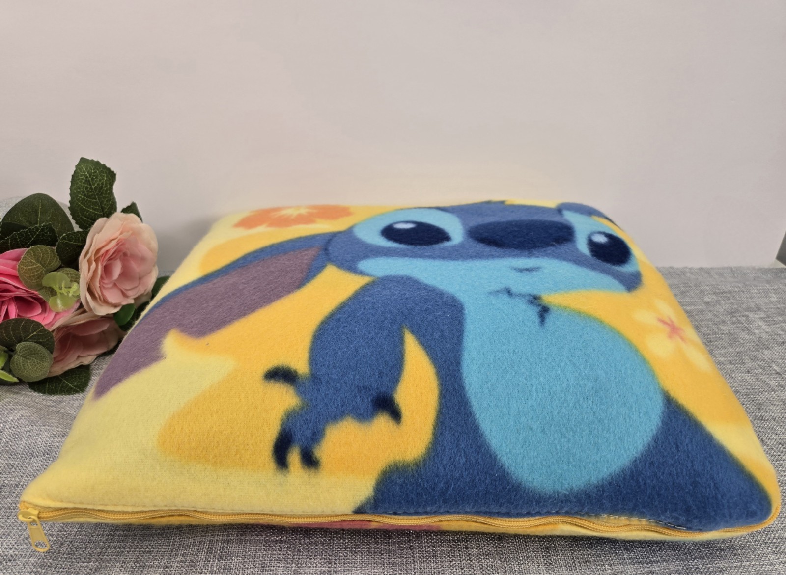 Cute Lilo and stitch 2-in-1 Yelllow Plush Pillow/ Blanket 64'x50'