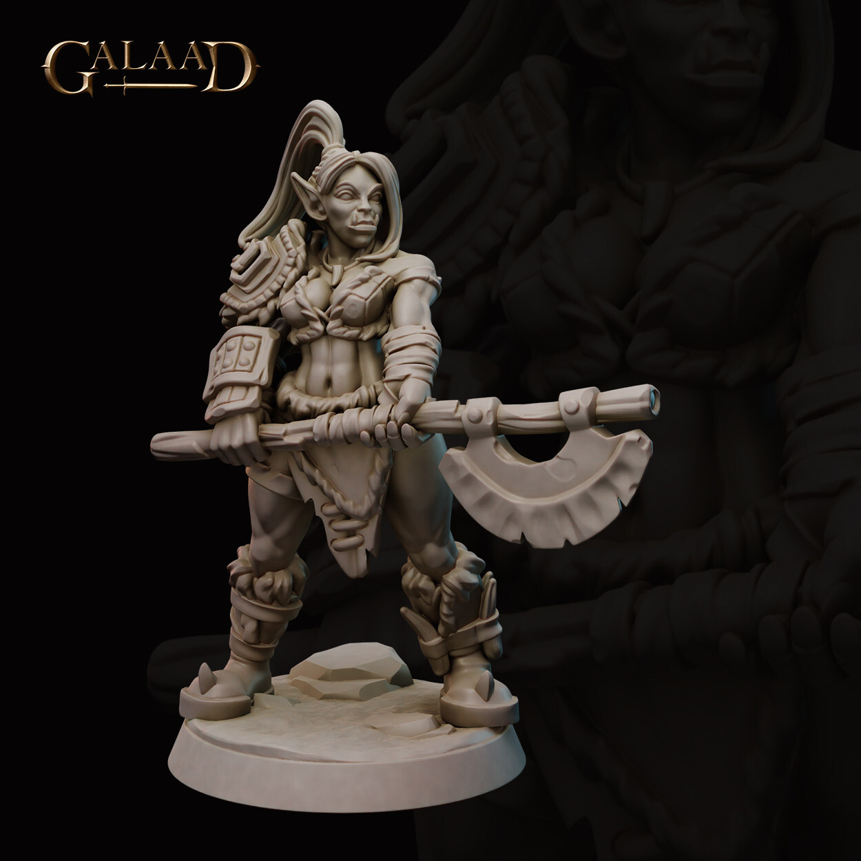 Female Orc Barbarian Great Axe - Galaad Miniatures - Dungeons and Dragons