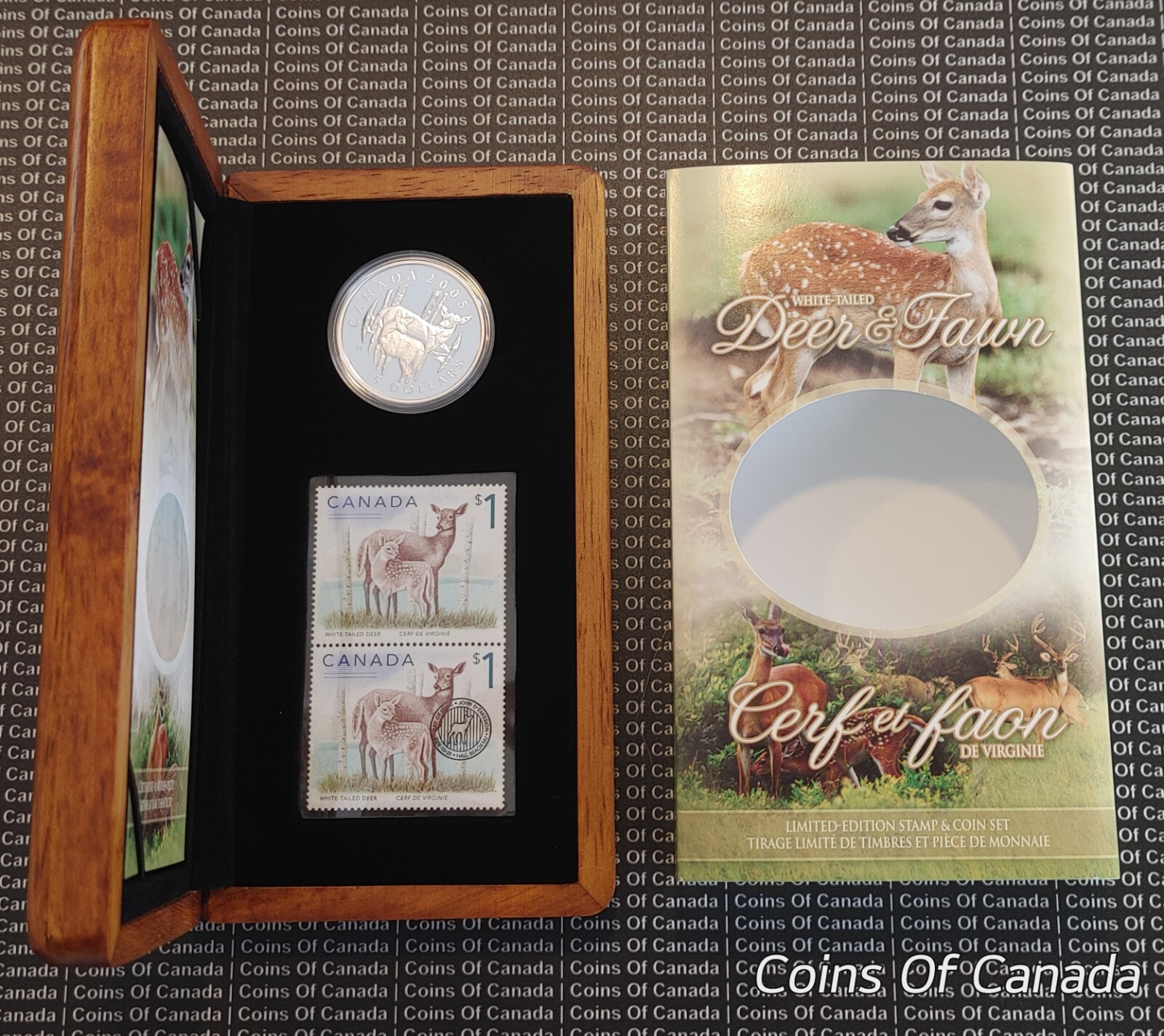 2005 Canada $5 Silver White Deer + Fawn Coin + Stamp Wildlife Set #coinsofcanada