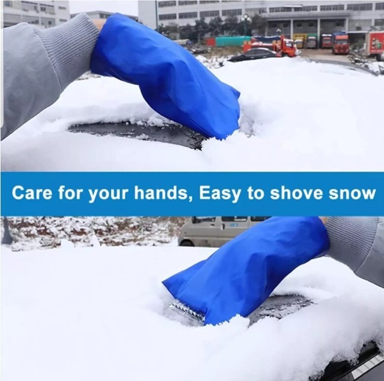 Winter Car Window Frost Ice Remover Scraper Warm Cozy Hand Mitt Glove Blue