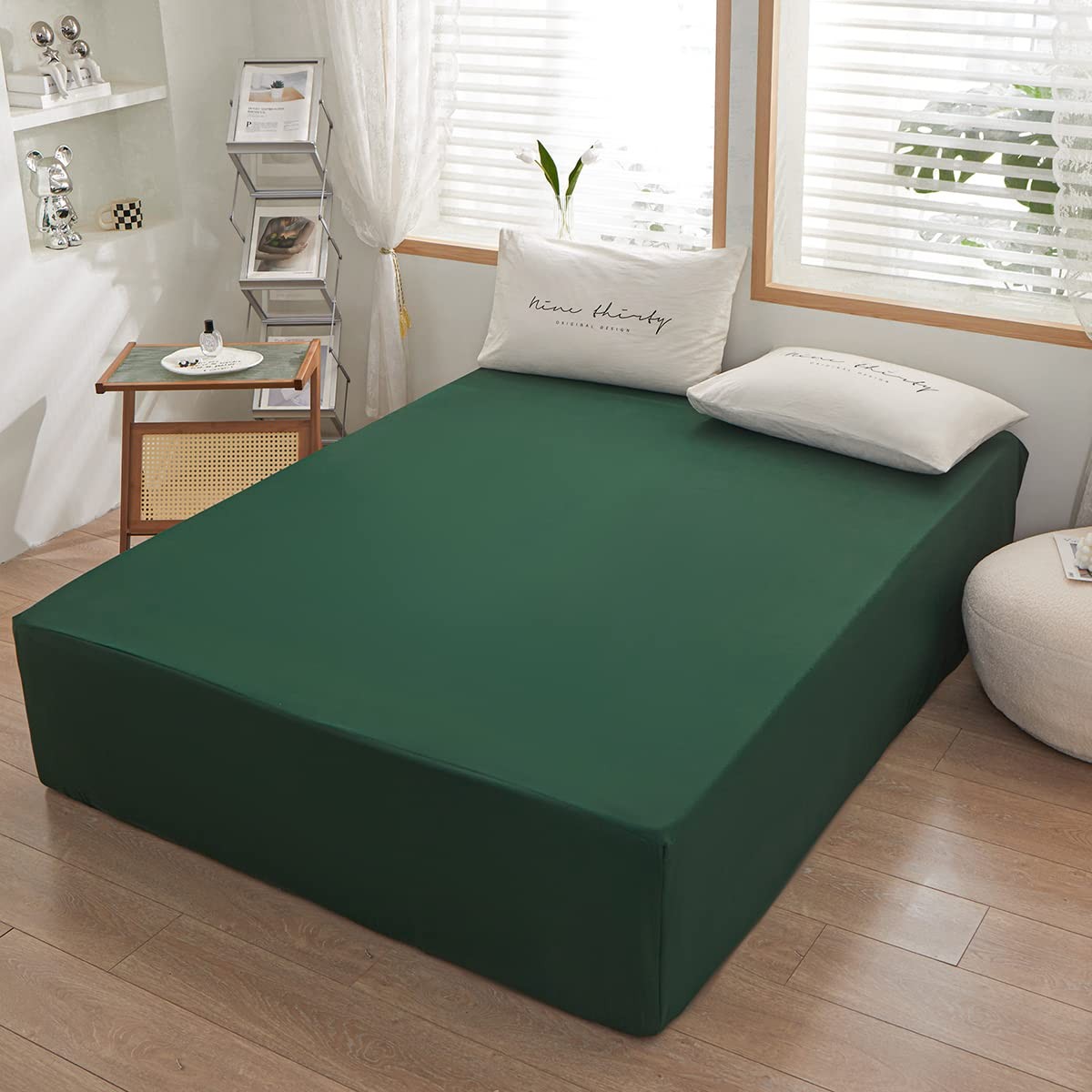 Twin Fitted Sheet Only Dark Green Deep Pocket Microfiber Soft Bedding 1 Piece