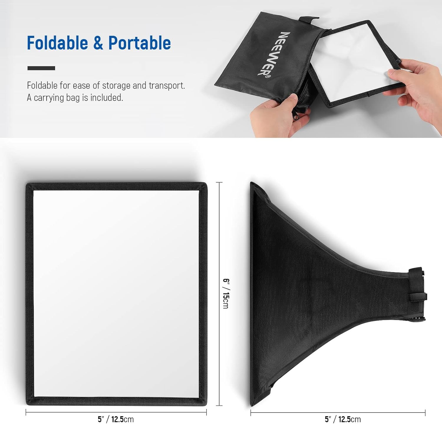 NEEWER Flash Diffuser Light Softbox 6" x 5", Universal, Collapsible with Storage