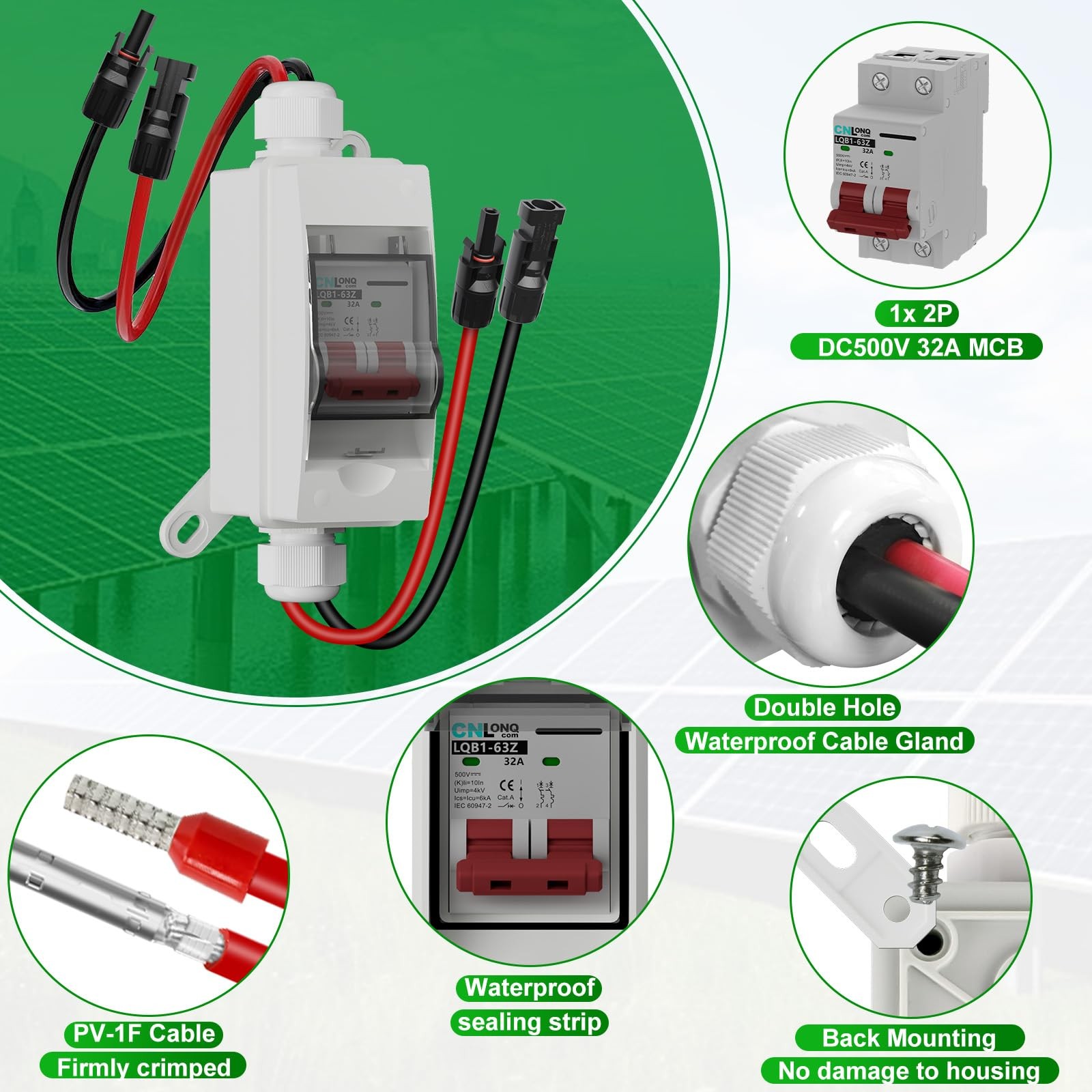 CNLonQcom Solar Panel Disconnect Switch 32 Amp 500V DC500V 32A with connector