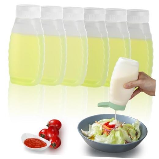 6 Pack Condiment Squeeze Bottles for Liquids - Ketchup, Oil, Mustard, Hot White