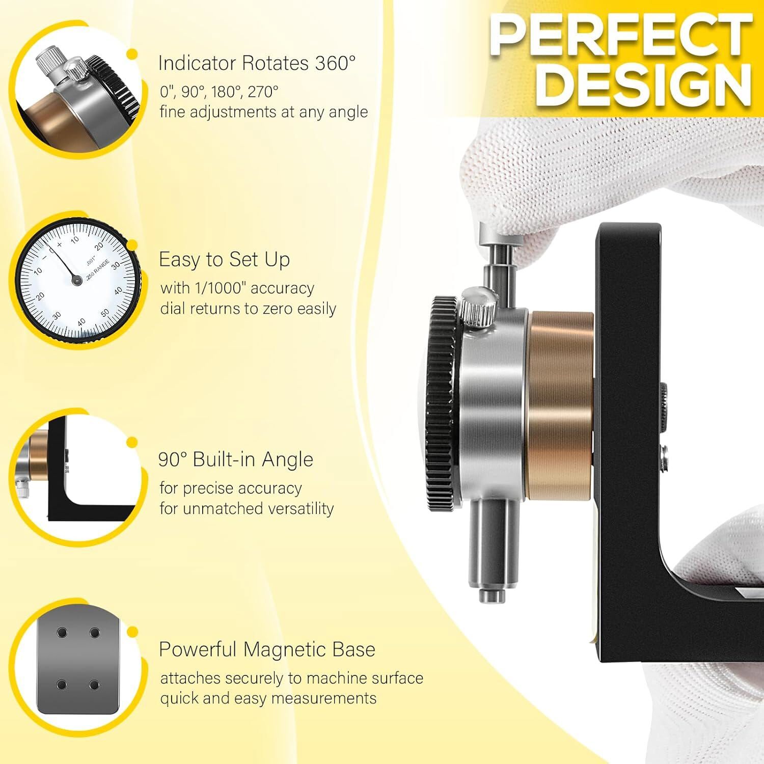 W1218A for Planers Dial Indicator Rotates 360° Durable Powerful Magnetic Base