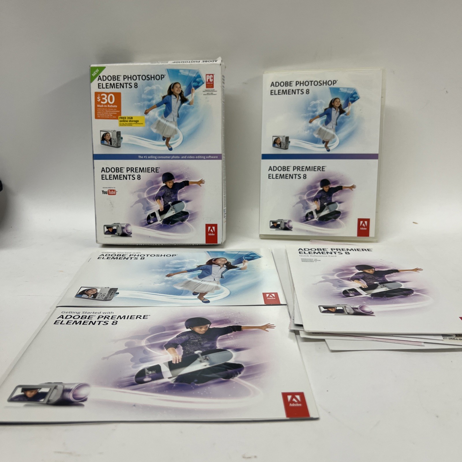 Adobe Photoshop Elements 8 & Premiere Elements 8 PC Software Complete Box