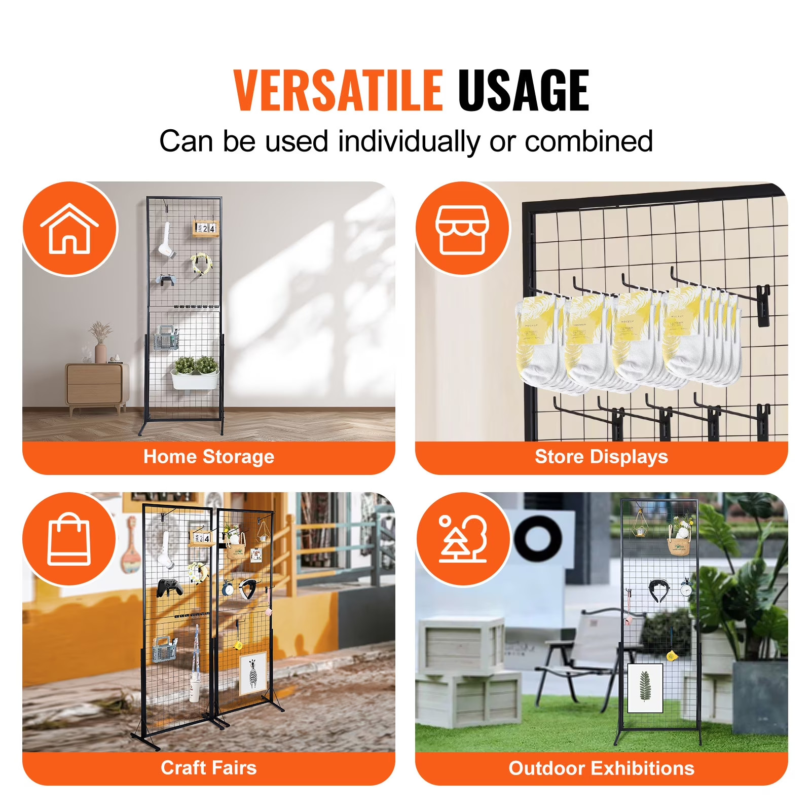 24" x 67" Dual Grid Wall Panels Set, Includes 2 Wire Display Racks with Stable T