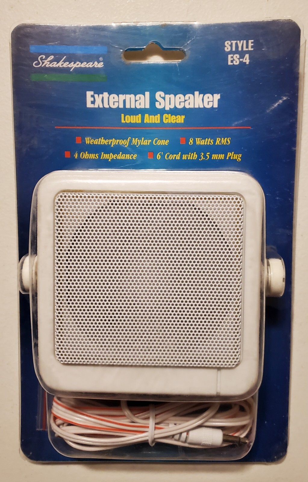 Shakespeare ES-4 Deluxe External Speaker with Swivel Bracket White 8W 4 Ohm 6'