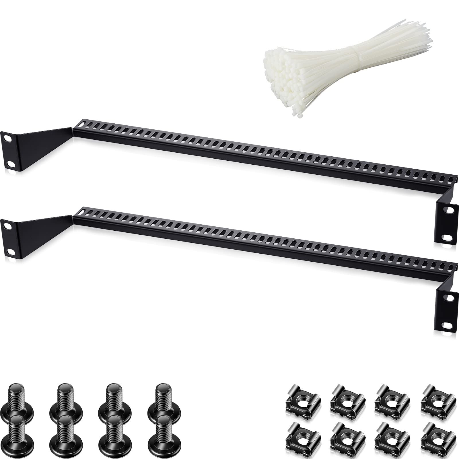 2 Pcs 1U Horizontal 19 Inch Rack Mount Cable Management Support Bar Bracket C...