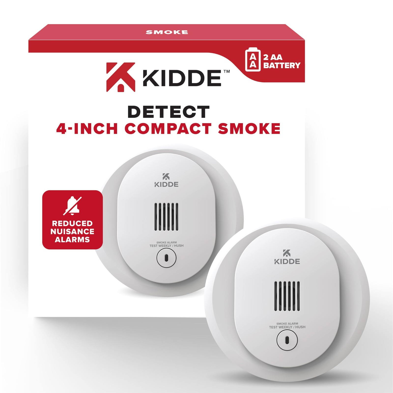 Kidde Smoke Detector, AA Battery Operated, Compact Size, LED 1 Pack, White