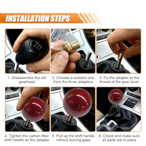 Carbon Fiber Shift Knob, Car Round Ball Gear Shifter Knobs with 3 Adapters, Red